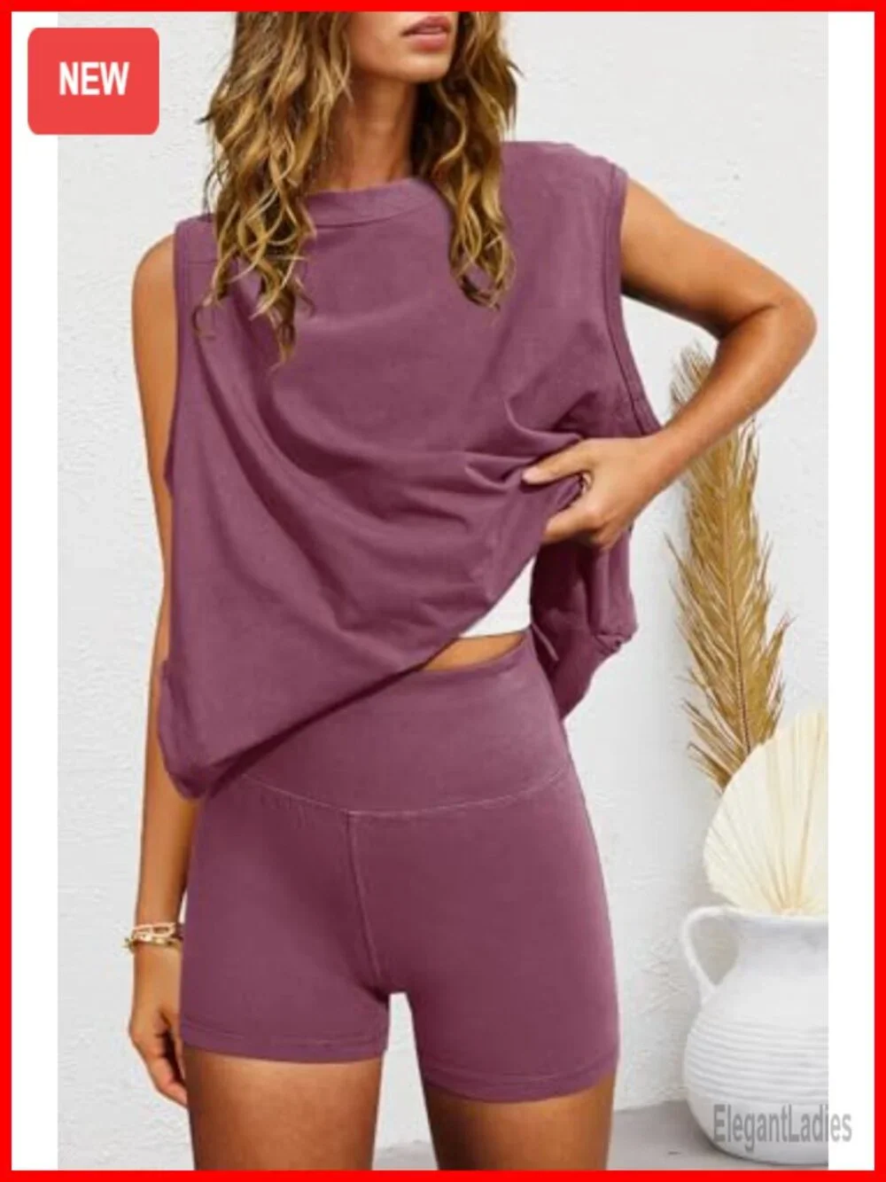2 Piece Matching Lounge Set with Tunic Top and Biker Shorts